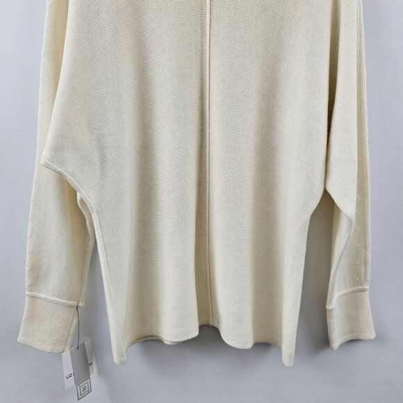 Liz Claiborne Sweater V-Neck Size L Cream Bat Wing Rabbit Hair Quiet Luxury NEW - Picture 5 of 12